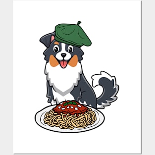 Cute Collie Dog is eating spaghetti Posters and Art